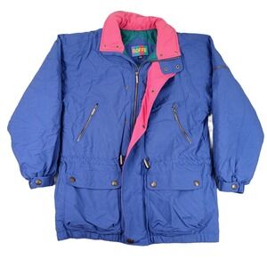 ROFFE Mens L Montana Parka Blue Pink Vintage 90s Winter Ski Jacket Cozy Warm